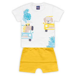 Conjunto bebê camiseta branca bichinhos e bermuda ... - Novelinhos Moda Infantil
