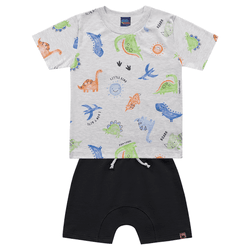 Conjunto camiseta mescla dinossauros e bermuda pre... - Novelinhos Moda Infantil