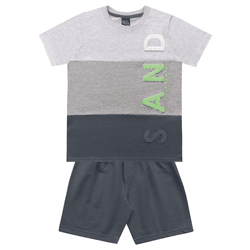 Conjunto tricolor mescla e bermuda cinza escuro Ki... - Novelinhos Moda Infantil