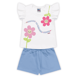 Conjunto blusa branca floral e short lilás Kiko e ... - Novelinhos Moda Infantil
