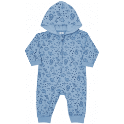 Macacão malha suedine azul safari com capuz Kiko B... - Novelinhos Moda Infantil
