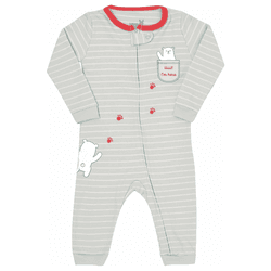 Macacão malha cinza listras ursinho Kiko Baby - 68... - Novelinhos Moda Infantil