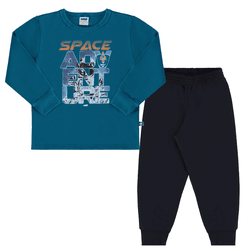 Conjunto moletom blusão azul indigo space e calça ... - Novelinhos Moda Infantil