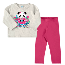 Conjunto blusa moletom mescla panda e legging rosa... - Novelinhos Moda Infantil