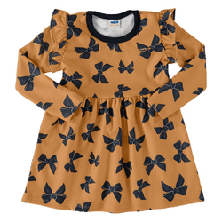 Vestido manga longa ocre laços Marlan - 799 - Novelinhos Moda Infantil