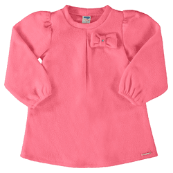 Vestido manga longa bufante boucle rosa chiclete M... - Novelinhos Moda Infantil