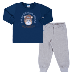 Conjunto camiseta malha azul marinho urso e calça ... - Novelinhos Moda Infantil
