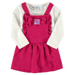 Salopete malha tricot felpada pink e blusa manga l... - Novelinhos Moda Infantil