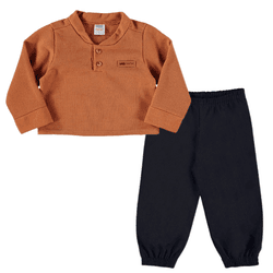 Conjunto blusão malha tricot felpada terracota e c... - Novelinhos Moda Infantil