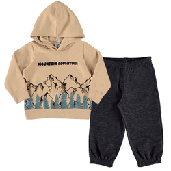Conjunto moletom bege adventure com capuz e calça ... - Novelinhos Moda Infantil