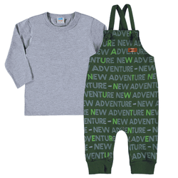 Jardineira felpada adventure verde militar e camis... - Novelinhos Moda Infantil