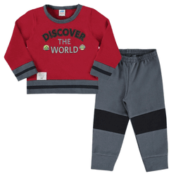 Conjunto moletom vermelho e calça cinza escuro Mar... - Novelinhos Moda Infantil