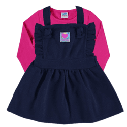 Salopete malha tricot felpada azul marinho e blusa... - Novelinhos Moda Infantil
