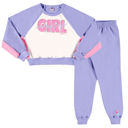 Conjunto cropped e calça moletom off white e lavan... - Novelinhos Moda Infantil