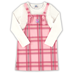 Salopete moletom felpado rosa xadrez e blusa manga... - Novelinhos Moda Infantil