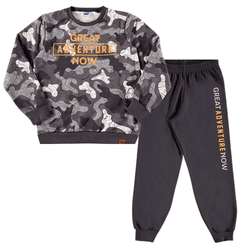 Conjunto moletom cinza chumbo camuflado e calça ci... - Novelinhos Moda Infantil