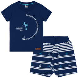 Conjunto camiseta azul marinho paradise e bermuda ... - Novelinhos Moda Infantil