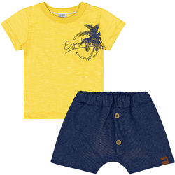 Conjunto bebê camiseta amarela estampada e bermuda... - Novelinhos Moda Infantil