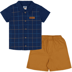 Conjunto camisa azul marinho xadrez e bermuda sarj... - Novelinhos Moda Infantil
