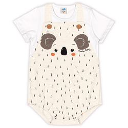 Jardineira off white coala e camiseta básica branc... - Novelinhos Moda Infantil