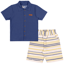Conjunto Camisa Azul Marinho Malha tipo jeans E Be... - Novelinhos Moda Infantil