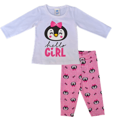 Conjunto bebê blusa branca pinguim e calça legging... - Novelinhos Moda Infantil