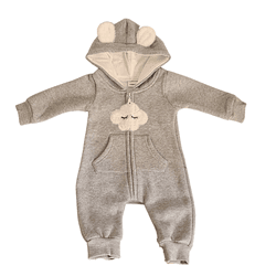 Macacão Bebê De Moletom Mescla Nuvem Com Capuz De ... - Novelinhos Moda Infantil