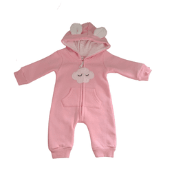 Macacão Bebê De Moletom Rosa Nuvem Com Capuz De Or... - Novelinhos Moda Infantil