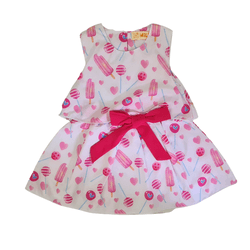 Vestido Branco Estampado Com Laço Kiki e Mily - 94 - Novelinhos Moda Infantil