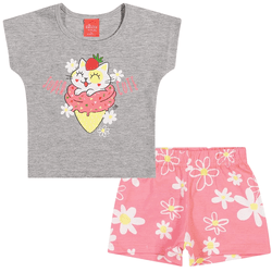 Conjunto bebê mescla sorvete e short rosa floral E... - Novelinhos Moda Infantil