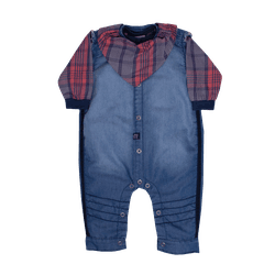 Macacão jeans com body xadrez e bandana Sonho Mági... - Novelinhos Moda Infantil