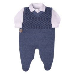 Macacão tricot azul com body plush branco Sonho Má... - Novelinhos Moda Infantil