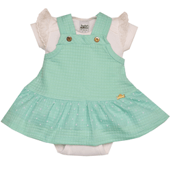Salopete verde poá e body canelado off white Sonho... - Novelinhos Moda Infantil