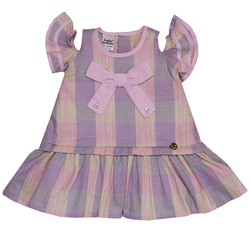 Vestido linho lilás e rosa colorful xadrez Sonho M... - Novelinhos Moda Infantil
