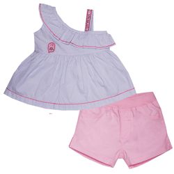 Conjunto batinha listras azul bebê e short sarja r... - Novelinhos Moda Infantil