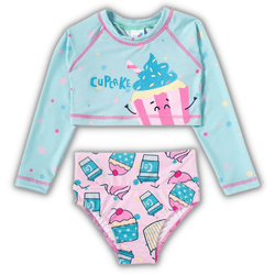 Biquíni cropped manga longa verde água cupcake Tip... - Novelinhos Moda Infantil