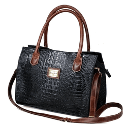 Bolsa Pasta Couro Legitimo Preta com Marrom Croco ... - OLIVERMOUR