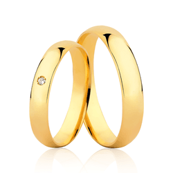Par de Alianças Anatômicas em Ouro 18K com Diamant... - Ouro Vale Joias