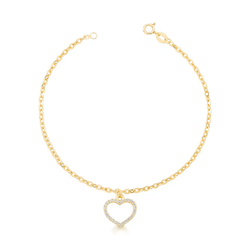 Pulseira Bailarina em Ouro 10K com Coração - 20cm ... - Ouro Vale Joias