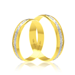 Par de Alianças de Bodas em Ouro 18K - Trabalhado ... - Ouro Vale Joias