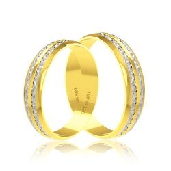 Par de Alianças de Bodas em Ouro 18K - 2 Filetes C... - Ouro Vale Joias