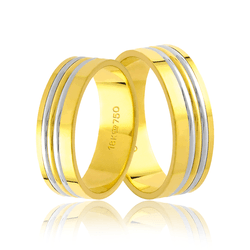Par de Alianças de Bodas em Ouro 18K - Filete em O... - Ouro Vale Joias