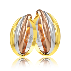 Par de Alianças de Bodas em Ouro 18K - 3 Aros Entr... - Ouro Vale Joias