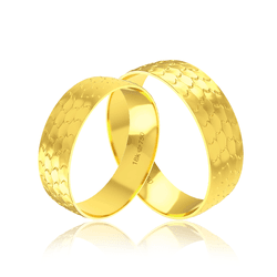 Par de Alianças em Ouro 18K - Trabalhadas 6mm - OV... - Ouro Vale Joias