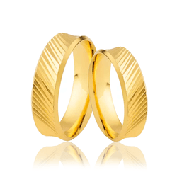 Par de Alianças em Ouro 18K - Trabalhada com Recor... - Ouro Vale Joias