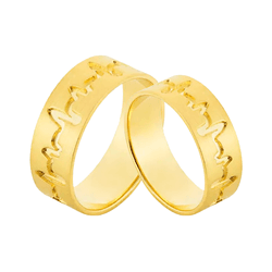 Par de Alianças em Ouro 18K - Batimentos Cardíacos... - Ouro Vale Joias