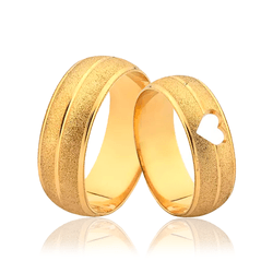 Par de Alianças em Ouro 18K - Diamantada Com Coraç... - Ouro Vale Joias