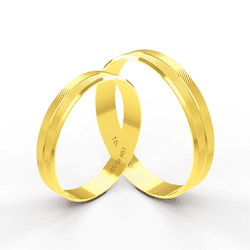 Par de Alianças em Ouro 18K - Trabalhadas com Fris... - Ouro Vale Joias