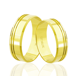 Aliança Chanfrada com 2 Frisos em Ouro 10K - 5mm -... - Ouro Vale Joias