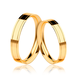 Par de Alianças Retas com Frisos Laterais em Ouro ... - Ouro Vale Joias